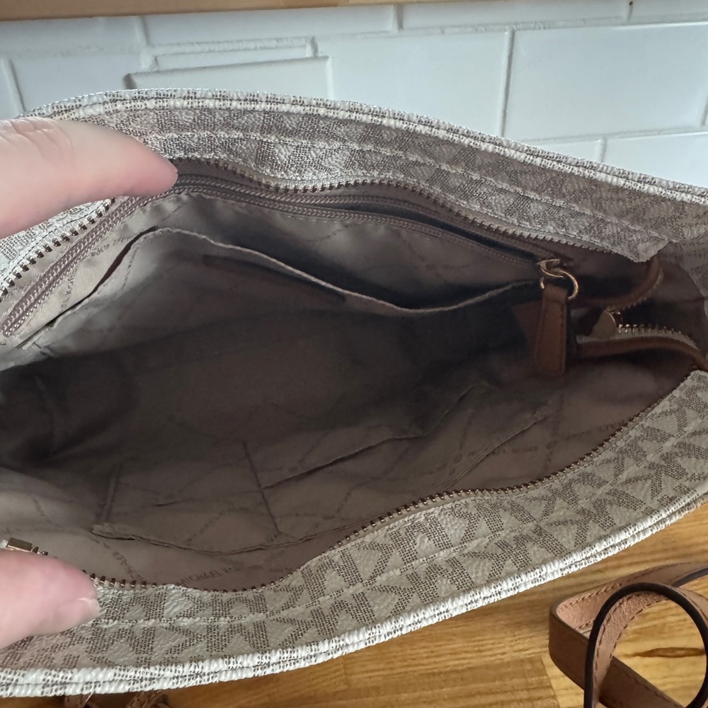 Michael Kors Beige Signature MK Crossbody with Brown Strap - Picture 4 of 6